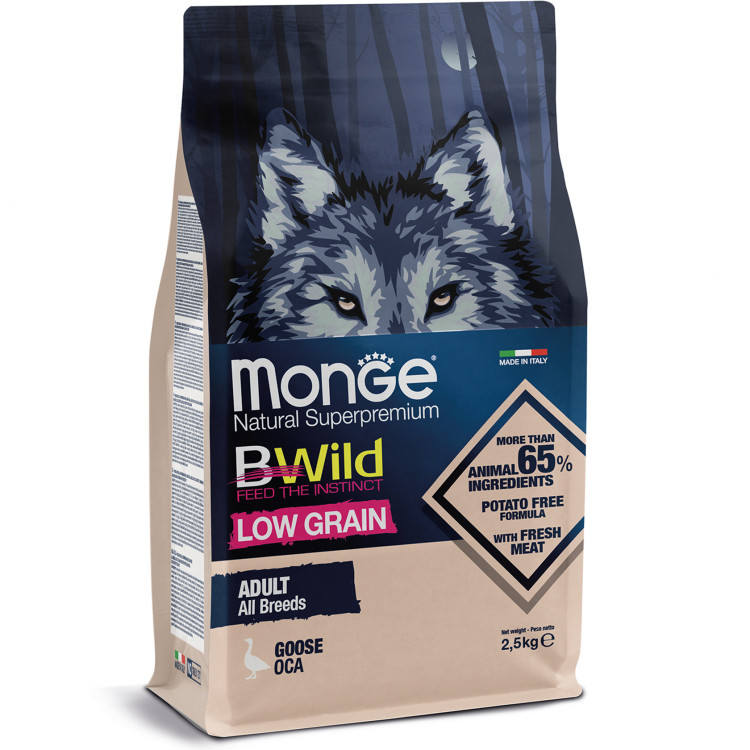 Корм для собак  All breeds Adult гусак артикул 70012102 MONGE DOG BWILD LOW GRAIN м'ясо гусака